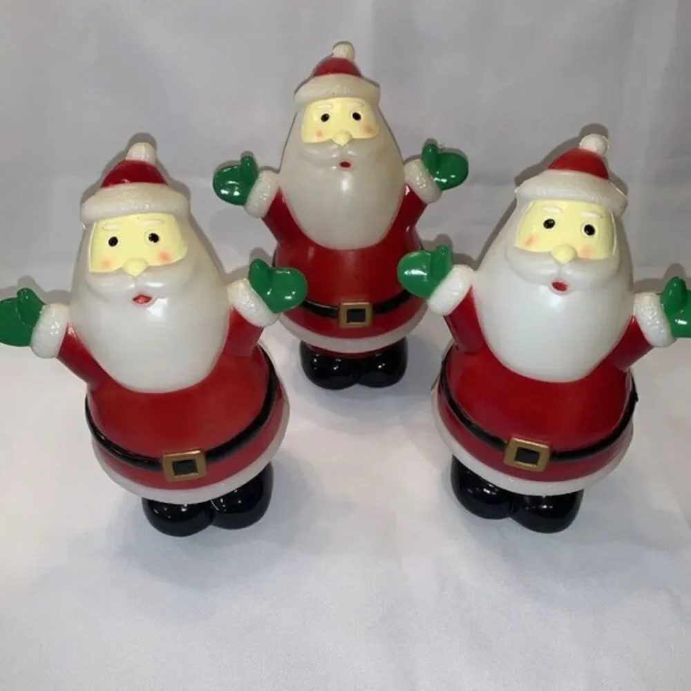 Vintage Blow Mold Santa Set Of 3‎ Christmas For Yard Stake Lights